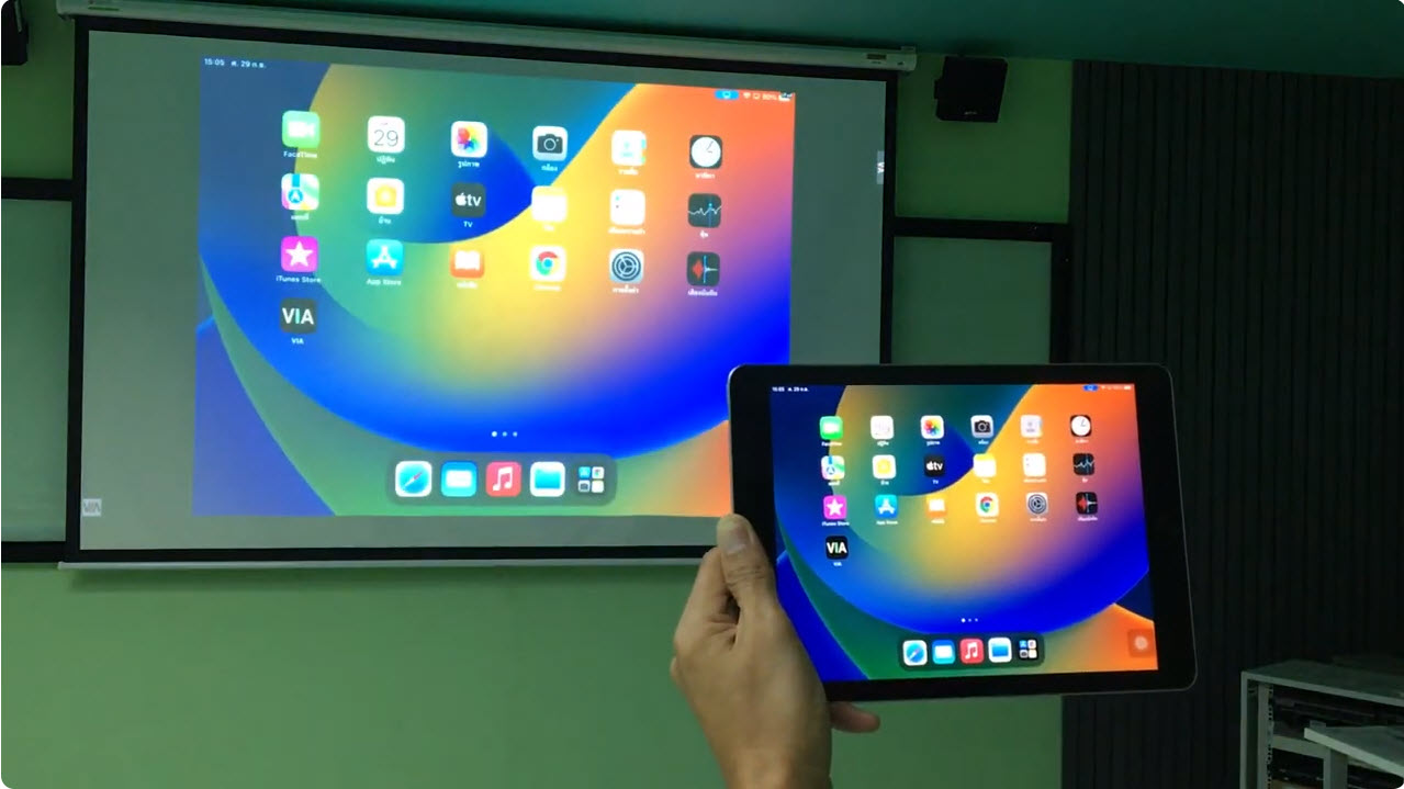 การเชื่อมต่อ iPad ขึ้นสู่จอผ่านอุปกรณ์ VIA