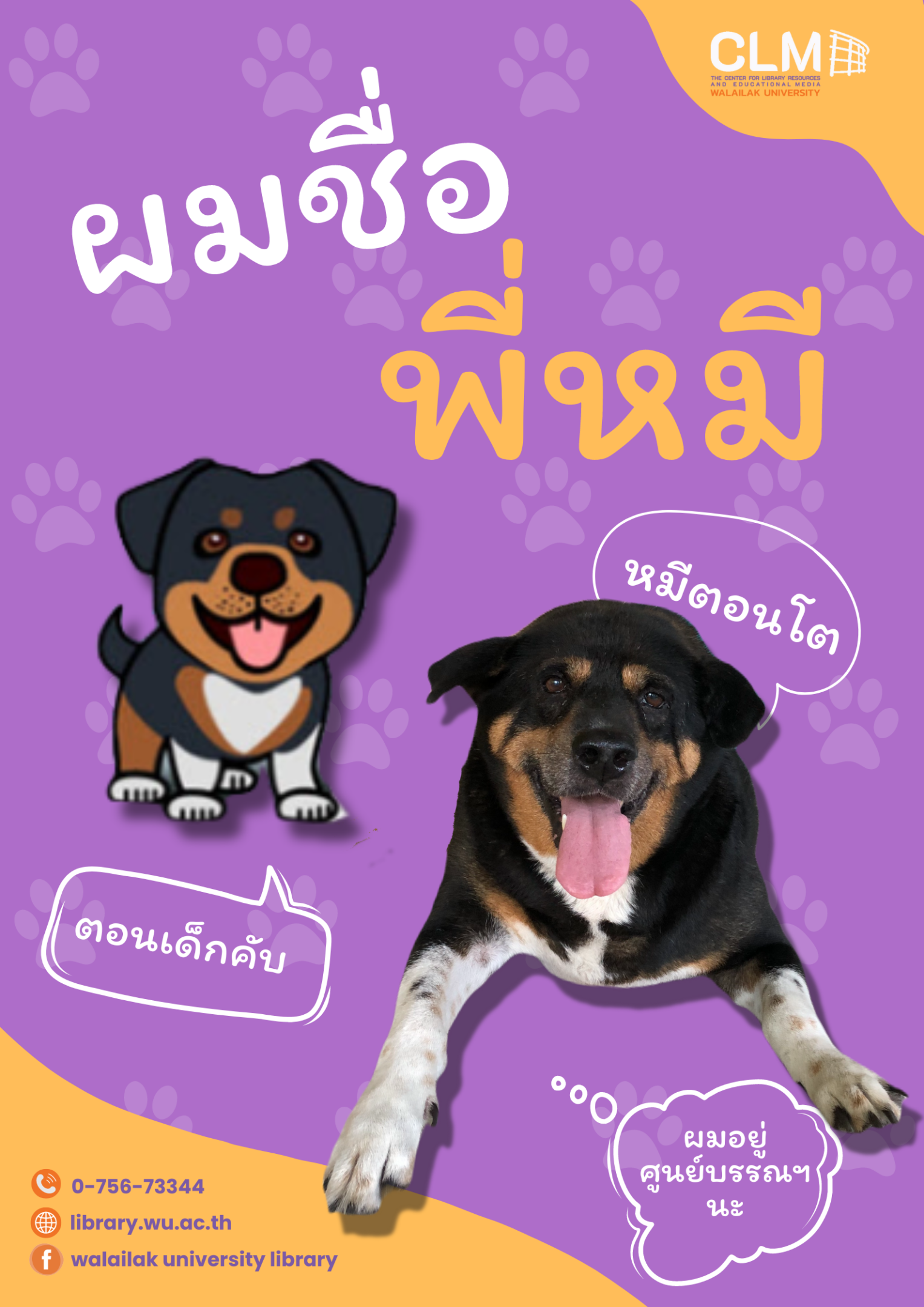 ศูนย์บรรณสารและสื่อการศึกษาออกแบบ “พี่หมี” เป็นตัวแทนหรือมาสคอตเพื่อสื่อสารข่าวต่าง ๆ ของห้องสมุด